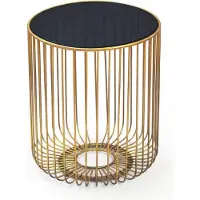 Wohnling Beistelltisch Glas Metall 40cm Gold Rund Anstelltisch Sofatisch Couchtisch Drahtkorb Loungetisch mit Gittergestel Wohnzimmertisch Handmade