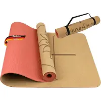 DELUKE Yogamatte Kork rutschfest EMMI [Mit Tragegurt] 4mm Dicke | Yoga Matte Fitnessmatte Trainingsmatte TPE Gymnastikmatte für Sport , Rot