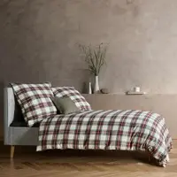 Fleuresse gewebte Edelflanell Bettwäsche Lech Glendale rot beige 155x220 cm + 80x80 cm - rot;beige