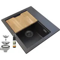 Granitan - Granitspüle - Spülbecken 56,5x50,5 cm - Spüle Schwarz marmoriert - mit Siphon - FOXAL