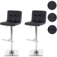 Mendler 2er-Set Barhocker Kavala, Barstuhl Tresenhocker, mit Lehne drehbar Kunstleder schwarz, Chromfuß