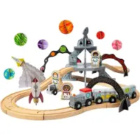 Bigjigs Toys BigJigs Holz Eisenbahnset Weltraum -Holzspielzeug 40-teilig