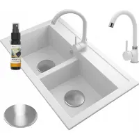 Granitan | Granitspüle DUET - 746 x 442 mm - Schwarz - Mit er Abflussabdeckung - Hochwertige Küchenarmatur