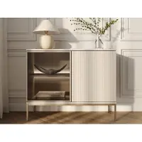 GRAINGOLD Kommode Deo - Kommode mit Türen - Sideboard, TV-Kommode, LED-Beleuchtung, Kommode mit Glas - Kommode Kaschmir