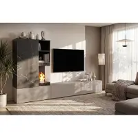 ASM-Moebel Anbauwand Wohnwand Schrankwand GINA mit Push-Click und Bio-Ethanol Kamin