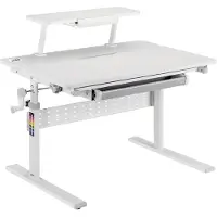Ergo ER-483 Ergonomischer Kinderschreibtisch mit Höhenverstellung und Neigungsverstellung bis zu 40 Grad, Zusätzliche Ablage mit Buchhalterung, Kinder-Schultisch bis 40kg Schublade Taschenhaken