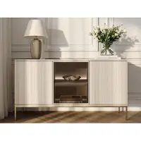 GRAINGOLD Kommode Deo - Kommode mit Türen - Sideboard, TV-Kommode, LED-Beleuchtung, Kommode mit Glas - Kommode Kaschmir