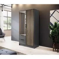 Piaski Kleiderschrank – Schlafzimmerschrank – NELLY 2D+LUS – 105 cm – Grafit – Moderner Kleiderschrank mit Lamellenfront und Spiegel