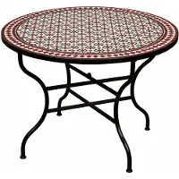Marrakesch Orient & Mediterran Interior ORIGINAL Marokkanischer Mosaiktisch Gartentisch ø 100cm Groß rund klappbar | Runder klappbarer Mosaik Esstisch Mediterran | als Klapptisch für Balkon oder Garten | (Albaicin Schwarz Weiss Bordeaux)