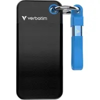Verbatim Pocket SSD, 256 GB, USB Typ-C, 3.2 Gen 2 (3.1 Gen 2), 10000 MB/s, 10 Gbit/s, Schwarz, Blau