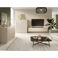 Piaski Wohnzimmer Set – Wohnzimmer Möbel – 3-teilig – ROYAL – Gerillte Front – Beige – TV-Board – Kommode – Highboard – Moderne Wohnlösung mit Soft-Close