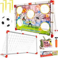 Malplay Tragbares Fußball Trainingstor mit Mesh, farbige Matte mit Löchern ab 3 Jahren Geschenk