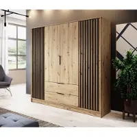 Piaski Kleiderschrank – Schlafzimmerschrank – Drehtürenschrank – NELLY 4D – 206 cm – Artisan Eiche – Extra breiter Kleiderschrank mit Lamellenfront
