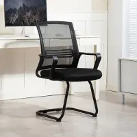 SUGIFT Bürostuhl ergonomisch, Konferenzstuhl Empfangsstuhl, Netzstoff-Rückenlehne, Schwarz | 58,5 x 57,5 x 93 cm | Kufenbasis Metallbeine | 8 kg