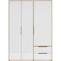 Furniture24 Kleiderschrank Orkney Okys831-Q344 Drehtürenschrank 144.4 X 200.1 X 59 Cm Mauvella Eiche/Weiß Glanz