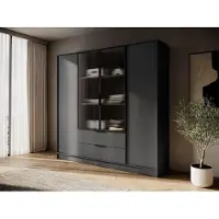 Piaski Kleiderschrank – Schlafzimmerschrank – KELLY 4D RM – 206 cm – Grafit – Regale – Aluminiumrahmen – Glaselemente – Modernes Design für Schlafzimmer
