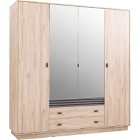 Meblar Kleiderschrank mit Spiegel – Drehtürenschrank – Schrank 4 Türen mit Kleiderstang– ALLMO System 16 – 200 cm – Sonoma Eiche – moderner Garderobenschrank