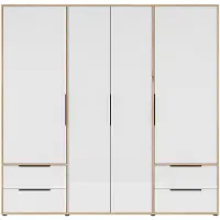 Furniture24 Kleiderschrank Orkney Okys841-Q344 Drehtürenschrank 205.9 X 200.1 X 59 Cm Mauvella Eiche/Weiß Glanz