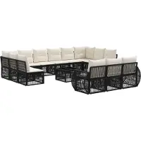 vidaXL Gartensofa-set 14 pcs Schwarz und Cremeweiß Poly-Rattan