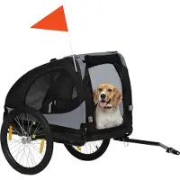 Northio Hundeanhänger Klappbarer Fahrradanhänger Mit Netzfenstern, Reflektoren & Fahne, Schnellspanner, Aus Oxfordstoff & Stahl, Schwarz, 140X71X83Cm