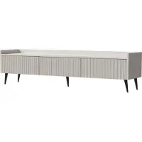 WFL GROUP TV-Lowboard 180 cm mit Rillenfronten & hohen Metallfüßen – Fernsehschrank mit Stauraum und Kabelmanagement in Beige Kaschmir – Minimalistisch Skandinavisch Design – Arysa
