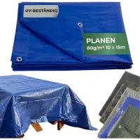 STREND PRO Plane Tarpaulin Standard 10x15, Abdeckplane, 80 g/m2, blau, mit Ösen