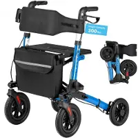 StarTech.com Rollator mit Sitz - Gehwagen mit 4 Rädern - Dreifach Faltbar - Höhenverstellbar - Rückenlehne & Tasche - Gehstockhalter - Feststellbremse - Bis 136 kg - Blau