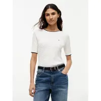 Tommy Hilfiger Kurzarmpullover "FINE GG CABLE BOAT NK S/S" Baumwolle, mit Zopfstrickmuster
