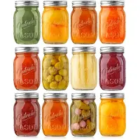 Nutrichef Einmachglser mit Deckel, 12er-Pack, 473 ml Einmachglser aus dickem Glas mit Edelstahldeckel ideal fr selbstgemachte Gewrze, Mah
