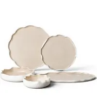 Mutfio Bricard Nice Tafelservice 25-teilig Porzellan weiß-taupe, für Mikrowelle, 26,7 cm