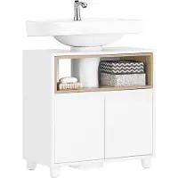 SoBuy BZR148-W Waschbeckenunterschrank mit 2 Türen und 1 Fach Badezimmerschrank mit offenen Fächern Waschtisch Unterschrank Weiß BHT ca. 60x61x30cm