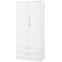 DELUKE Metallschrank mit Doppel-Schublade RUEL 195x90x40cm Weiß Büroschrank Aktenschrank Stahlschrank Fachbodenschrank Werkstattschrank