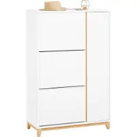 SoBuy FSR189-WN Schuhschrank - Weißer Holzverbundstoff mit 3 Klappen & Tür