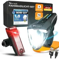 MIVELO Fahrradlicht-Set - USB aufladbar & wasserdicht - 70 Lux - Schwarz