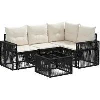 vidaXL Gartensofa-set 5 pcs Schwarz und Cremeweiß Poly-Rattan