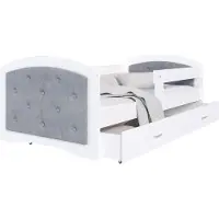 FDM Bett MEGI 80x180 cm Kinderbett Polsterbett mit Schublade Lattenrost Rausfallschutz Jugendbett weiß grau trinity