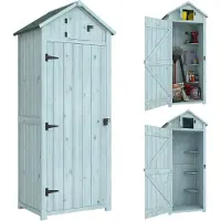 Outsunny Gartenschrank Geräteschuppen mit Fachböden Asphaltdach Holz Blau