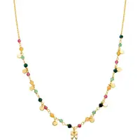 Luxenter Sterling Silber 925 Halskette mit 18K Gelbgold plattiertem Grünem Kristall - Schmetterling