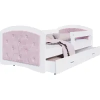 FDM Bett MEGI 80x160 cm Kinderbett Polsterbett mit Schublade Lattenrost Rausfallschutz Jugendbett weiß rosa trinity