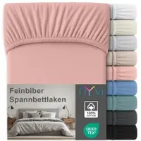 NYVI Feinbiber Spannbettlaken Deluxe für Matratzen bis 25 cm Steghöhe - Extra Warm & Weich, 100% Baumwolle, Bügelfrei, Vorgekrumpft Farbe:Altrosa;Größe:200x200 cm