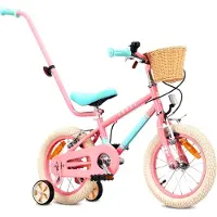 Sun baby Mädchen fahrrad Kinderfahrrad für Mädchen 14 Zoll 7,49 kg Fahrrad mit Schiebestange Stützrädern Korb Klingel V-Brake Bremsen LOVEL rosa