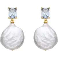 Luxenter Ohrringe aus 925er Sterlingsilber und weißer Perle mit 18 Karat Gelbgold-Finish – Dyafa
