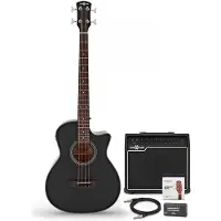 Gear4Music Elektroakustische Bassgitarre schwarz 35W Bassverstärker & Zubehörpaket