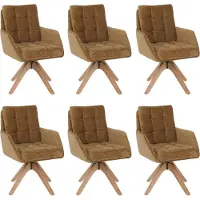 Mendler 6er-Set Esszimmerstuhl MCW-Q36, Küchenstuhl Stuhl, drehbar Stoff Chenille (680g/m²) Holz MVG senfgelb