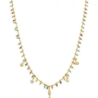 Luxenter Halskette aus 925er Sterlingsilber und mehrfarbigem Kristall mit 18k Gelbgold - Anker