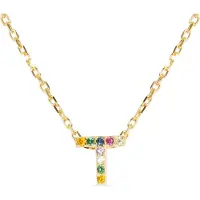 Luxenter Halskette aus 925er Sterlingsilber mit mehrfarbigen Zirkonias in 18K Gelbgold - Alphabet