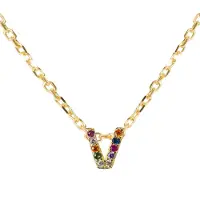 Luxenter Halskette aus 925er Sterlingsilber mit mehrfarbigen Zirkonias in 18K Gelbgold - Alphabet