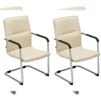 DELUKE 2er Set Besucherstuhl SEATTLE 92x56x60cm Creme Kunstleder Metall In Chromoptik Gestell Konferenzstuhl Wartezimmerstuhl