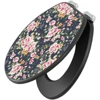 Banjado Anthrazit Toilettendeckel Mit Absenkautomatik WC-Sitz Soft Close Hygienischer Klodeckel MDF Mit Motiv Rosen Auf Anthrazit