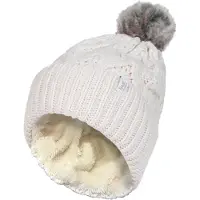 Heat Holder Ladies Ribbed Cuffed Pom Pom Bobble Beanie Mütze mit Fleece-Futter